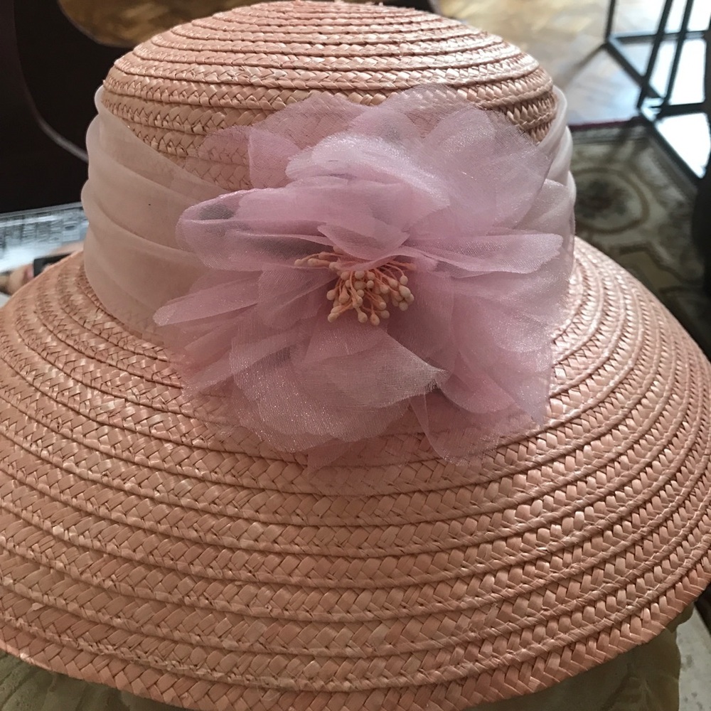 🆕Hat Straw Pink flowers Clean worn 1x Tea Party💐