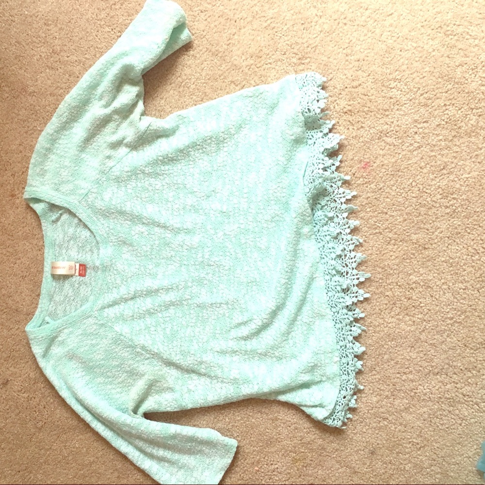 Teal and white blouse