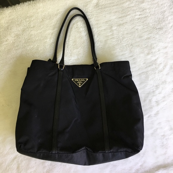 Prada Handbags - PRADA Black Nylon Tote Bag with Leather Straps