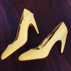 Genuine leather  Pale yellow heels