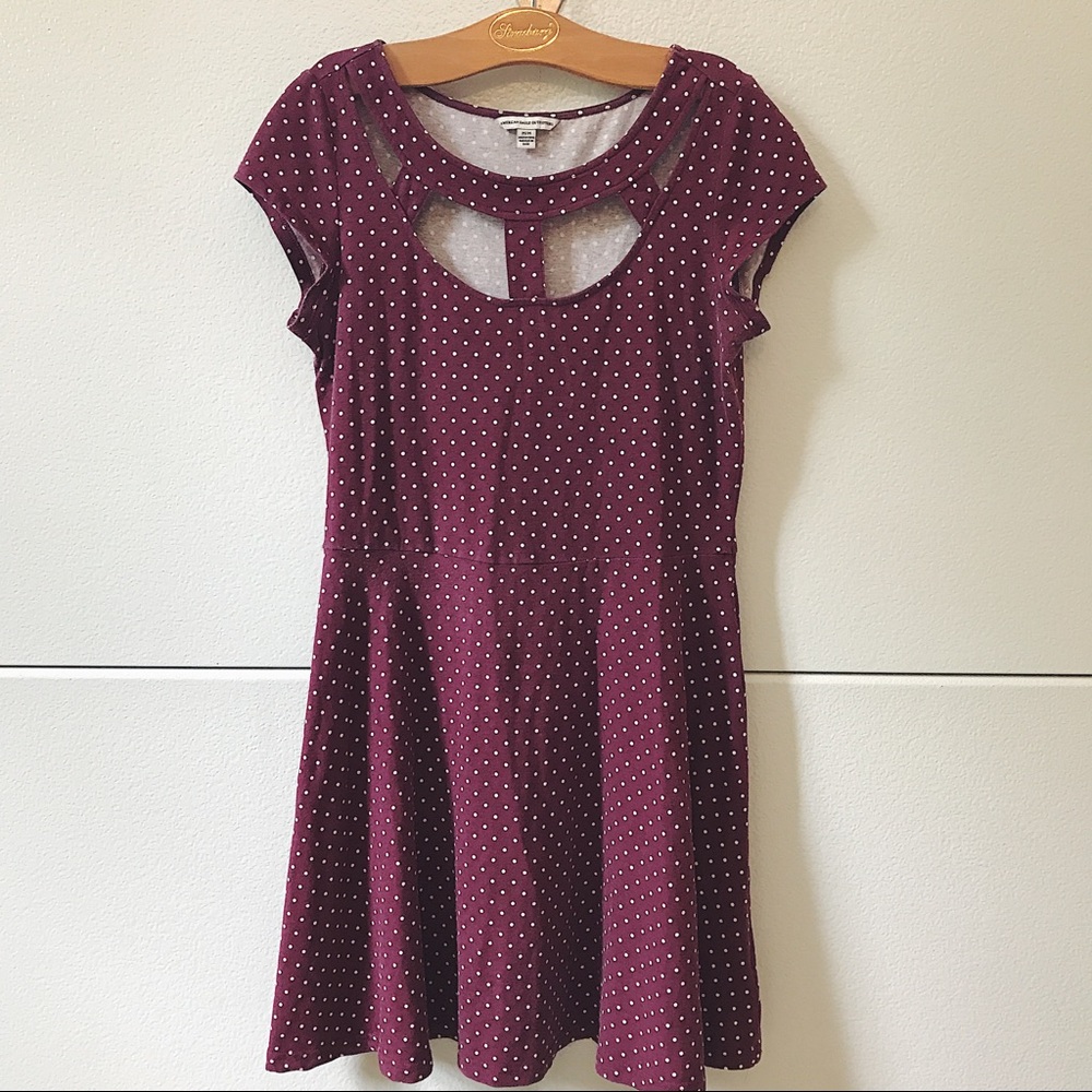 American Eagle Burgundy and White Polka Dot Dress