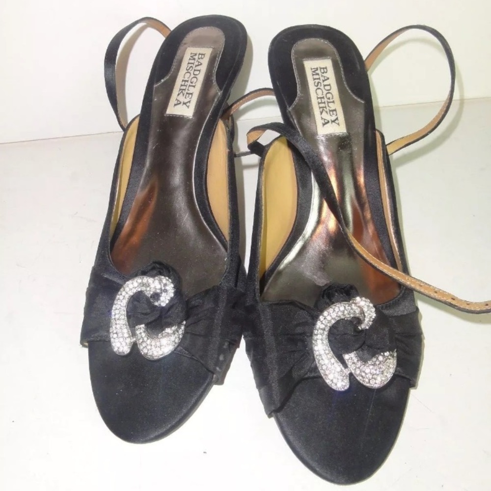 BADGLEY MISCHKA Sandals 8.5 Satin 3.75" Jeweled