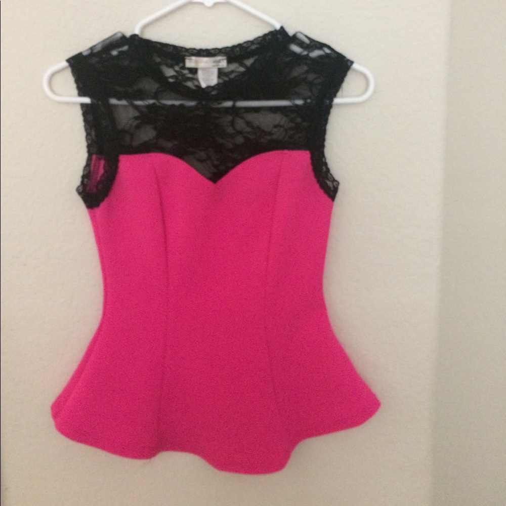 Agaci Pink Peplum with Black Lace
