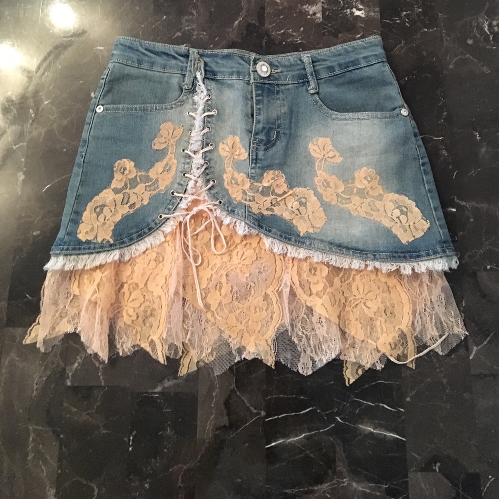 Vittorio Lacey jean skirt