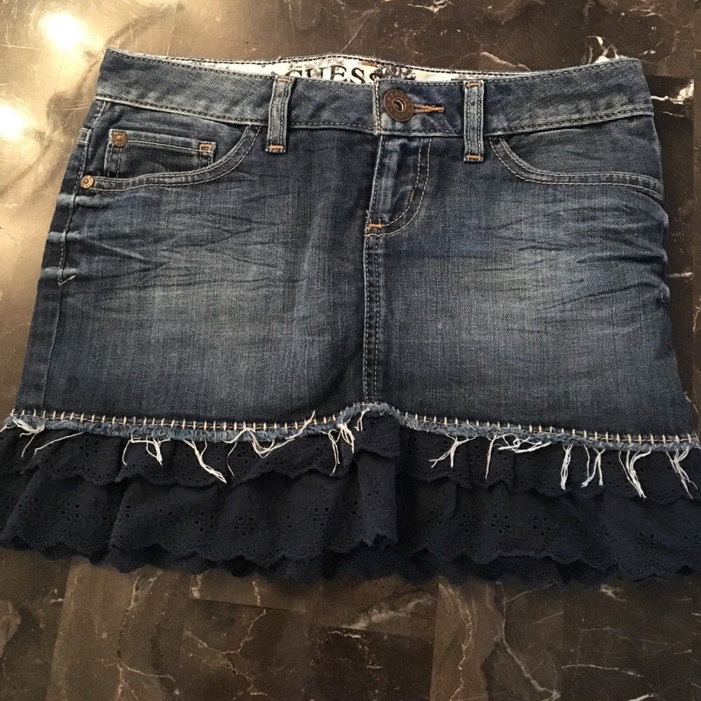 Guess jean skirt with lace trim