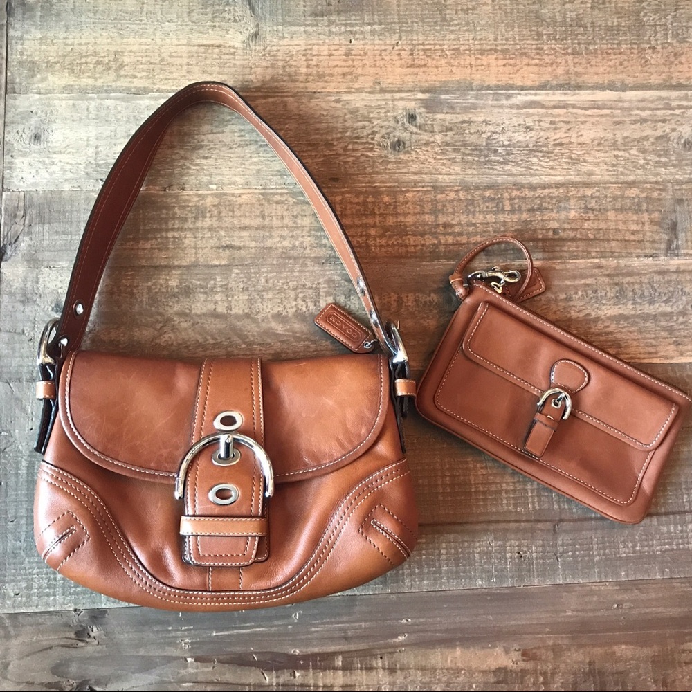 Coach cognac leather small hobo bag and wristlet