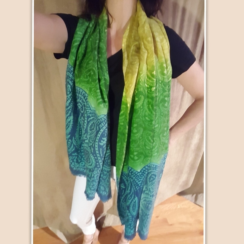 Ikat Paisley Colorful Lightweight Scarf w/ fringe