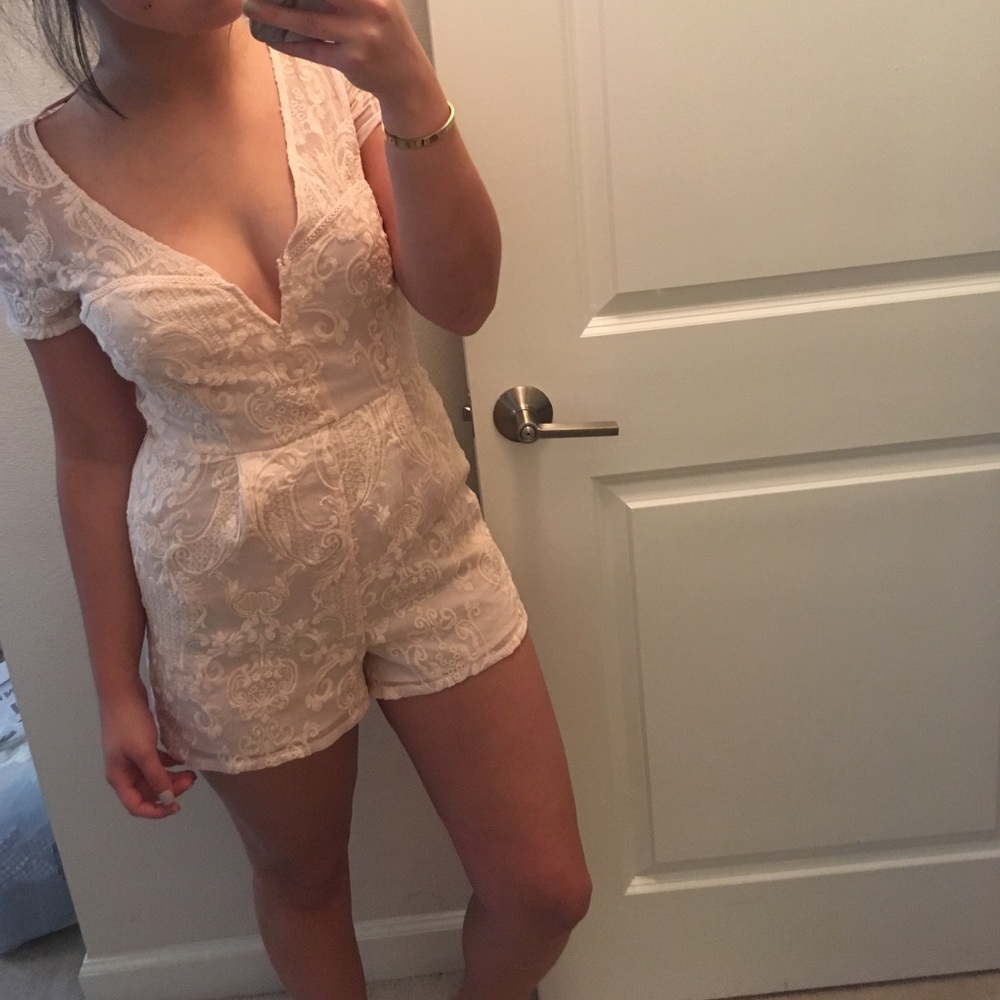 Blush lace romper