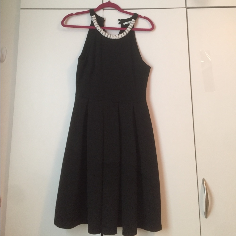 Black beaded collard dress