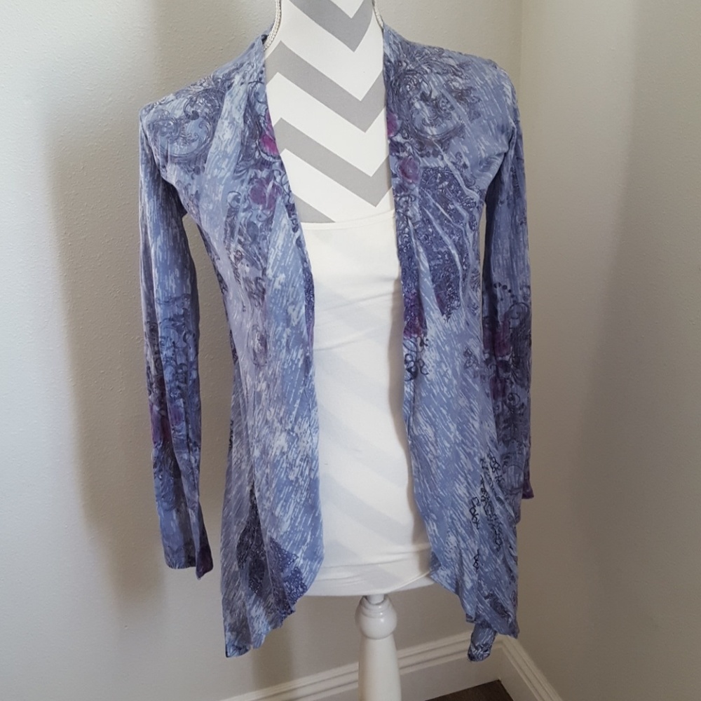 Grey purple design floral cardigan small