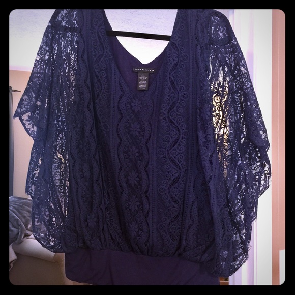 Grace Elements Tops - Navy Lace Blouse