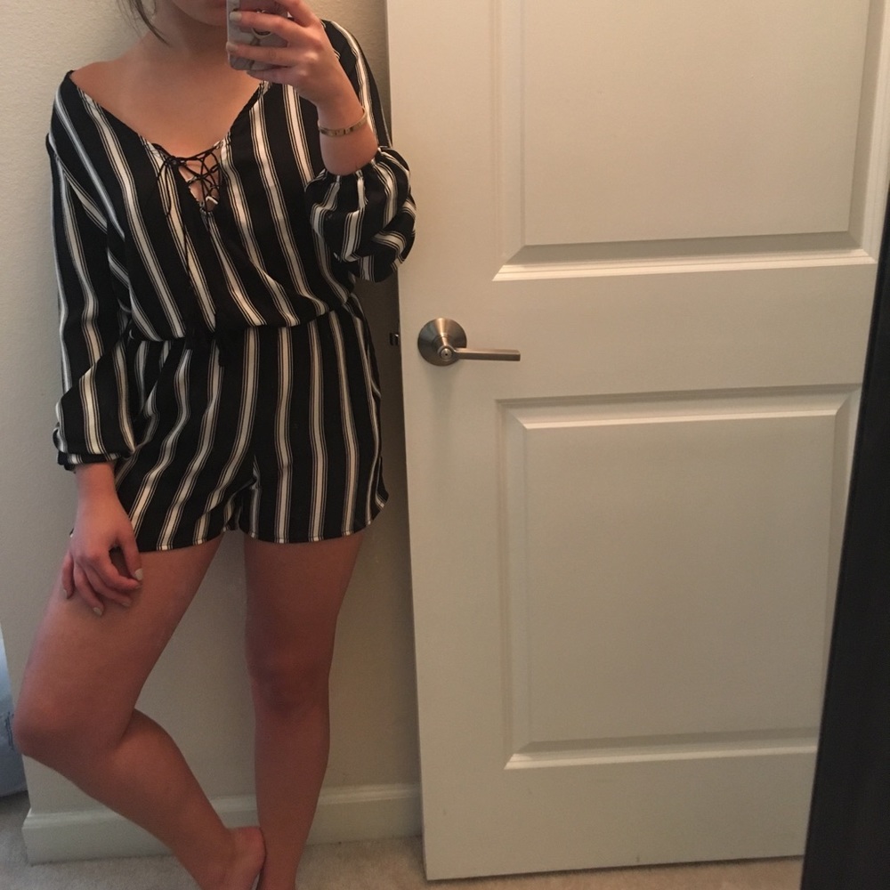 Striped lace up  jumpsuit