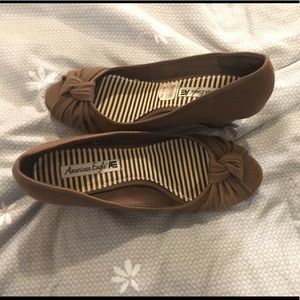 American Eagle Brown peep toe wedges