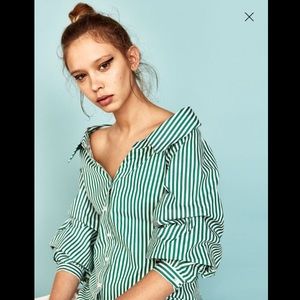 NWT Zara Striped Open Neck Off the Shoulder Top