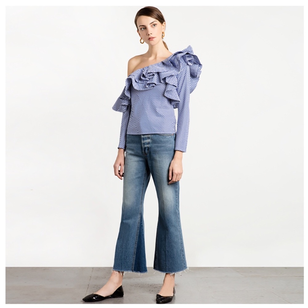 Get The Look Stripe Ruffle One Shoulder Top - Picture 4 of 5