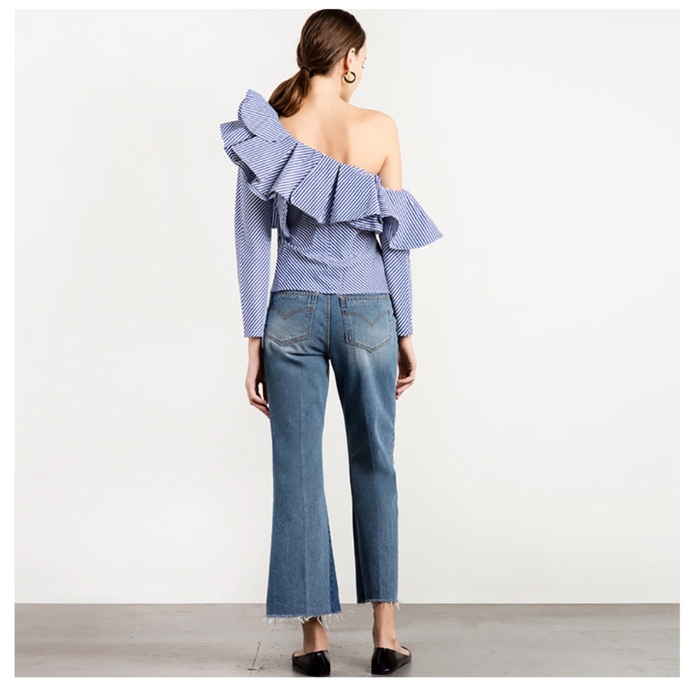 Get The Look Stripe Ruffle One Shoulder Top - Picture 5 of 5