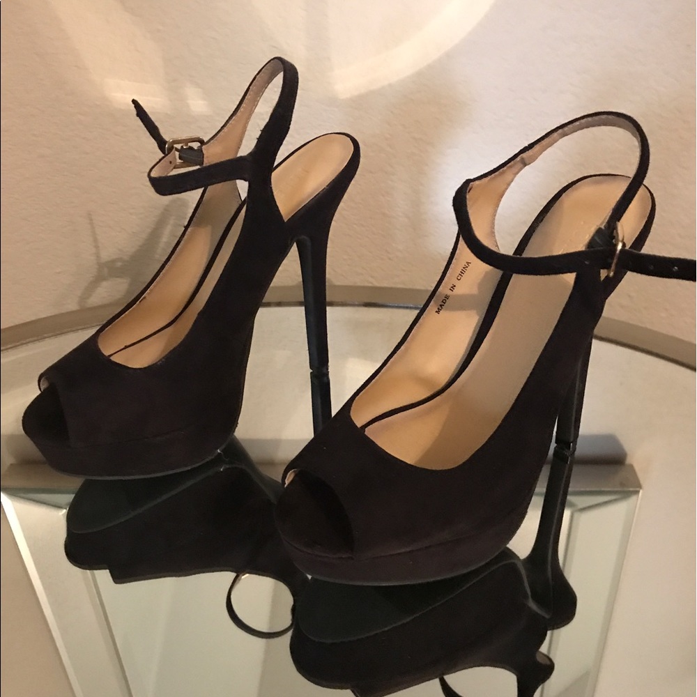 Black suede peep toe Mary Janes