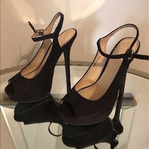 Black suede peep toe Mary Janes