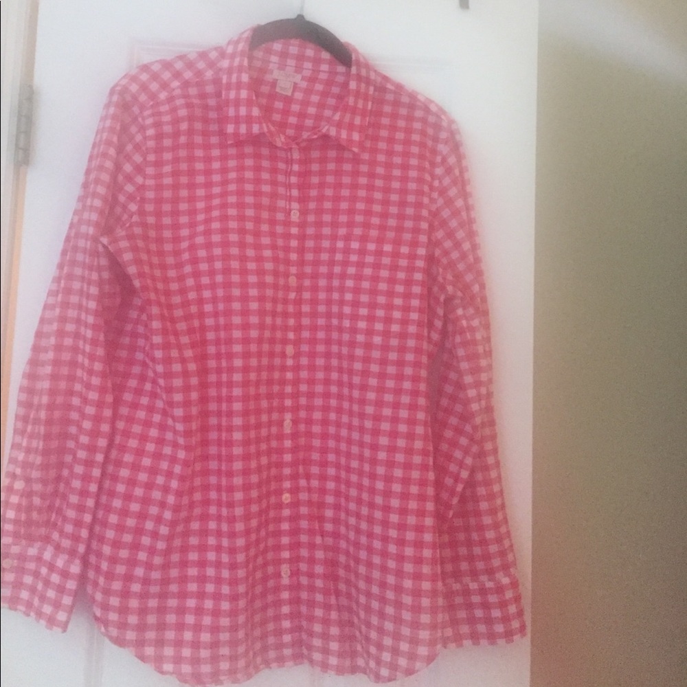 J Crew pink gingham shirt