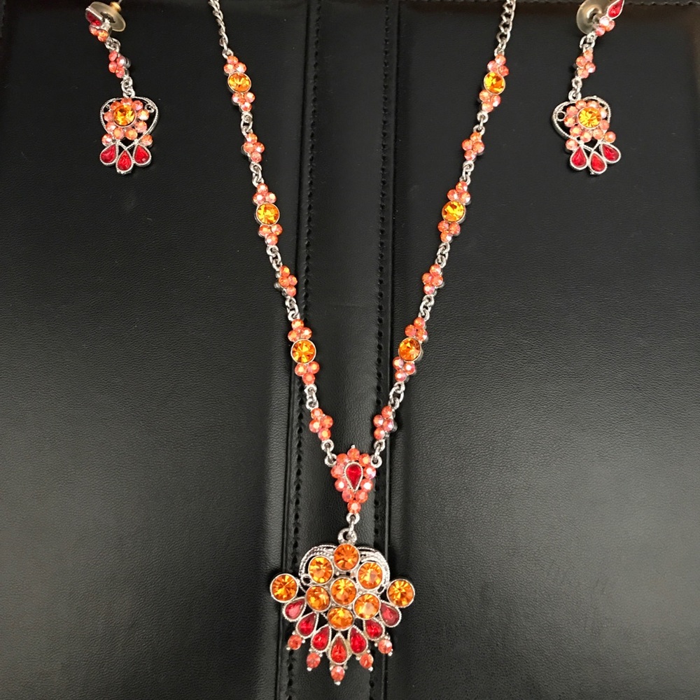 Orange necklace and matching earrings