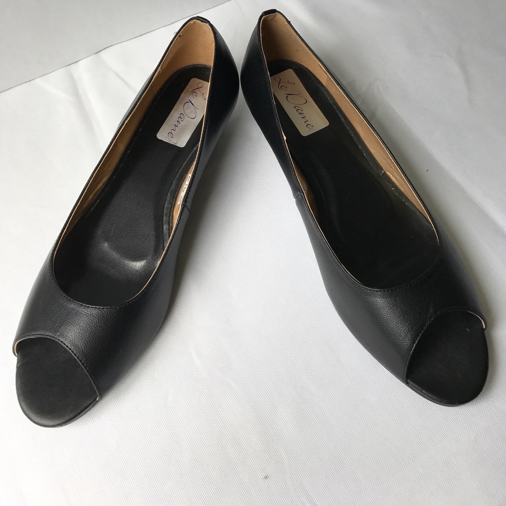 Le Dame - Rori Black Leather Peep Toe Wedge 12.5 W