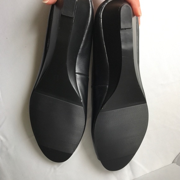 Le Dame - Rori Black Leather Peep Toe Wedge 12.5 W - Picture 3 of 12