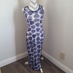 Long dress navy blue rose swim cover up medium