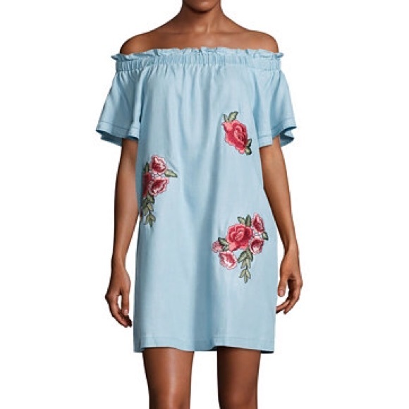 A.N.A. Floral Embroidered Chambray Dress - Picture 2 of 7