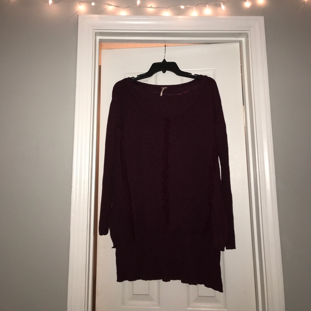 Burgundy Free People High Low Sweater