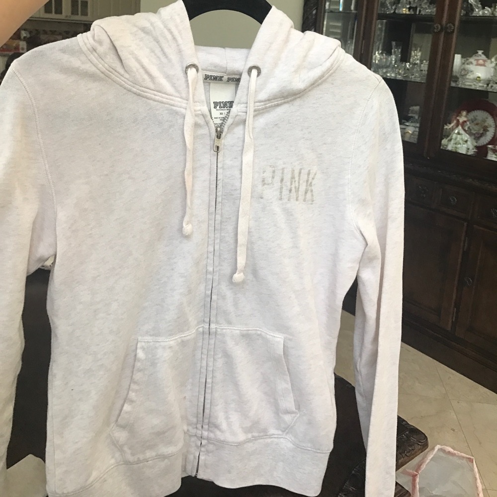 white/cream PINK zip up jacket victoria secret