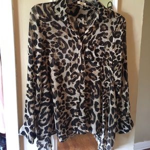 Leopard pint sheer blouse