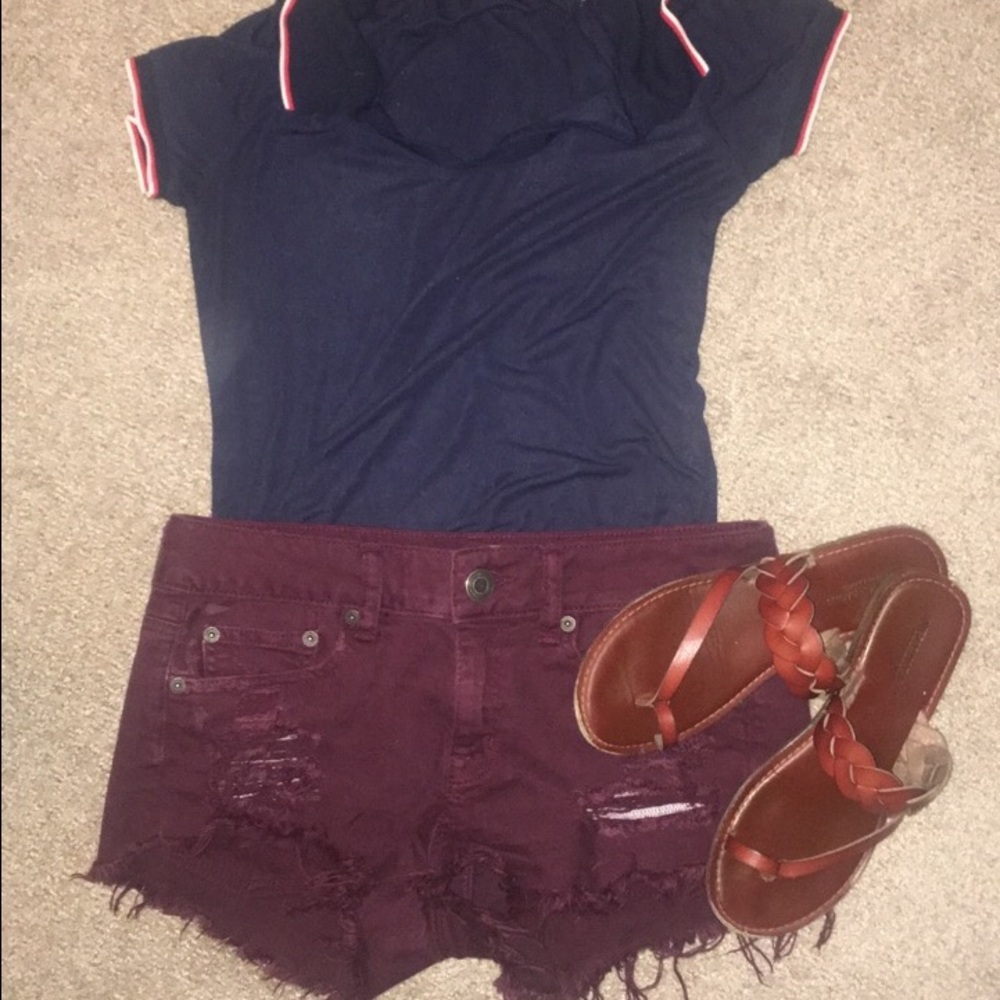 Maroon American eagle stretchy denim shorts