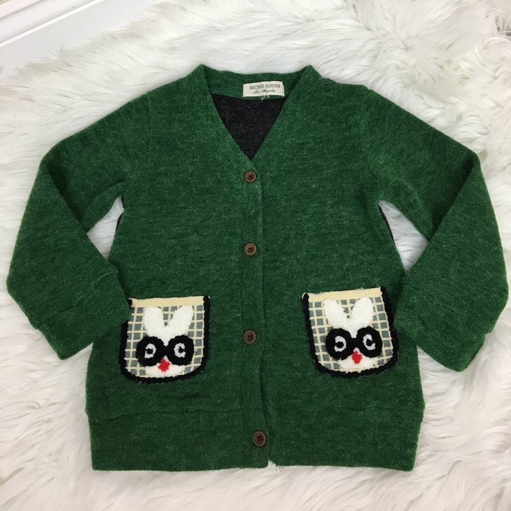 Richie House soft acrylic cat v Neck Cardigan 4/5