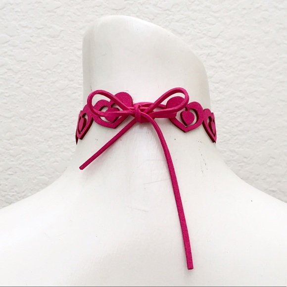 Laser Cut Heart Choker, Pinky Raspberry, On Trend - Picture 4 of 5