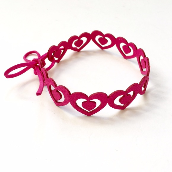 Laser Cut Heart Choker, Pinky Raspberry, On Trend - Picture 5 of 5