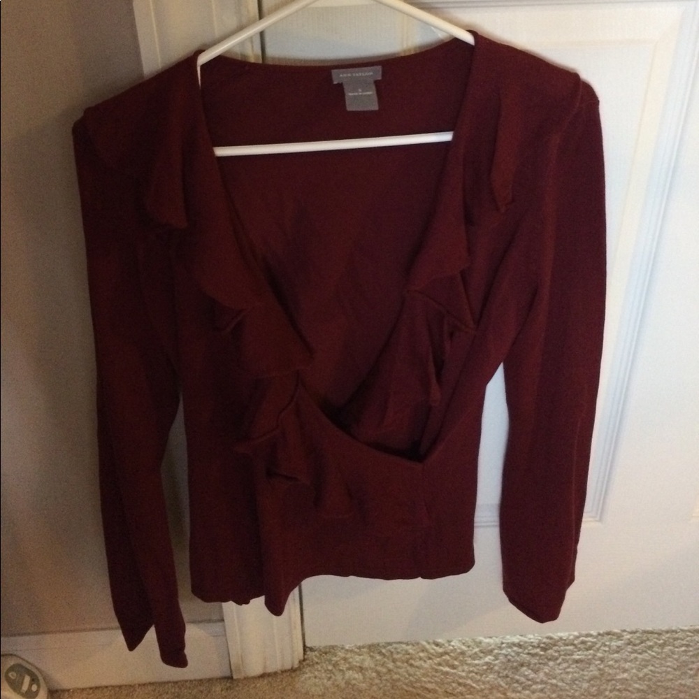 Ann Taylor Dressy Sweater Shirt in Burgundy