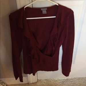 Ann Taylor Dressy Sweater Shirt in Burgundy
