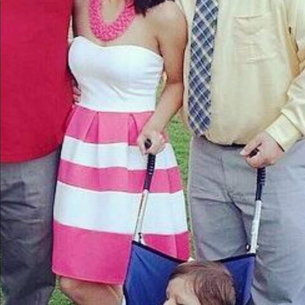 White and pink strapless dress