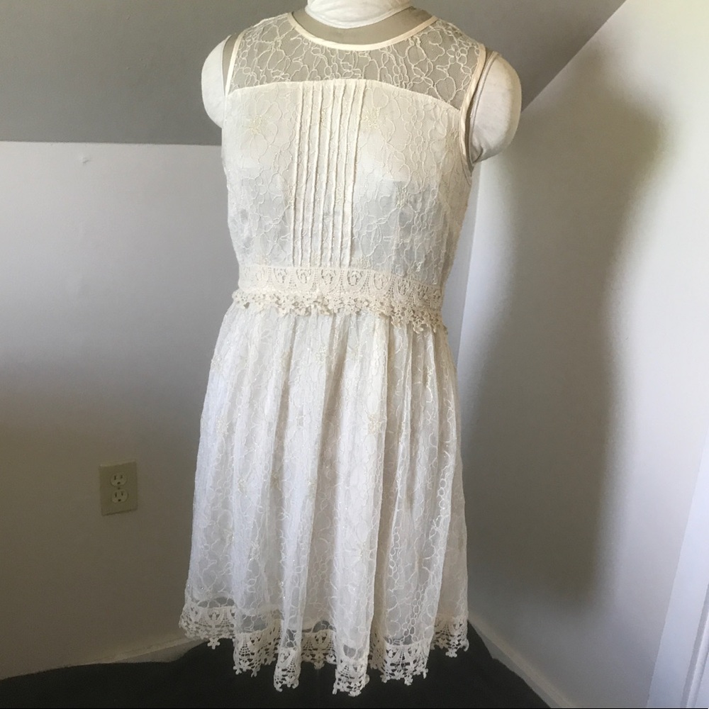 Altar'd State Ivory and Gold Lace Dress