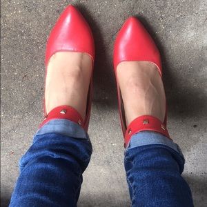 Red heels with studded strap