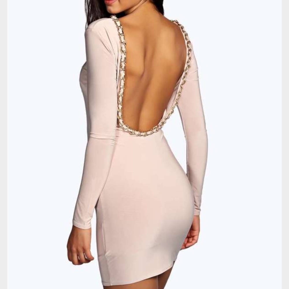 Pink Boohoo dress.