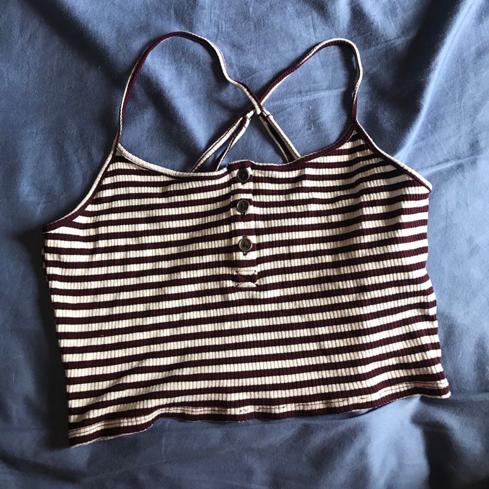 Maroon and white striped crop top