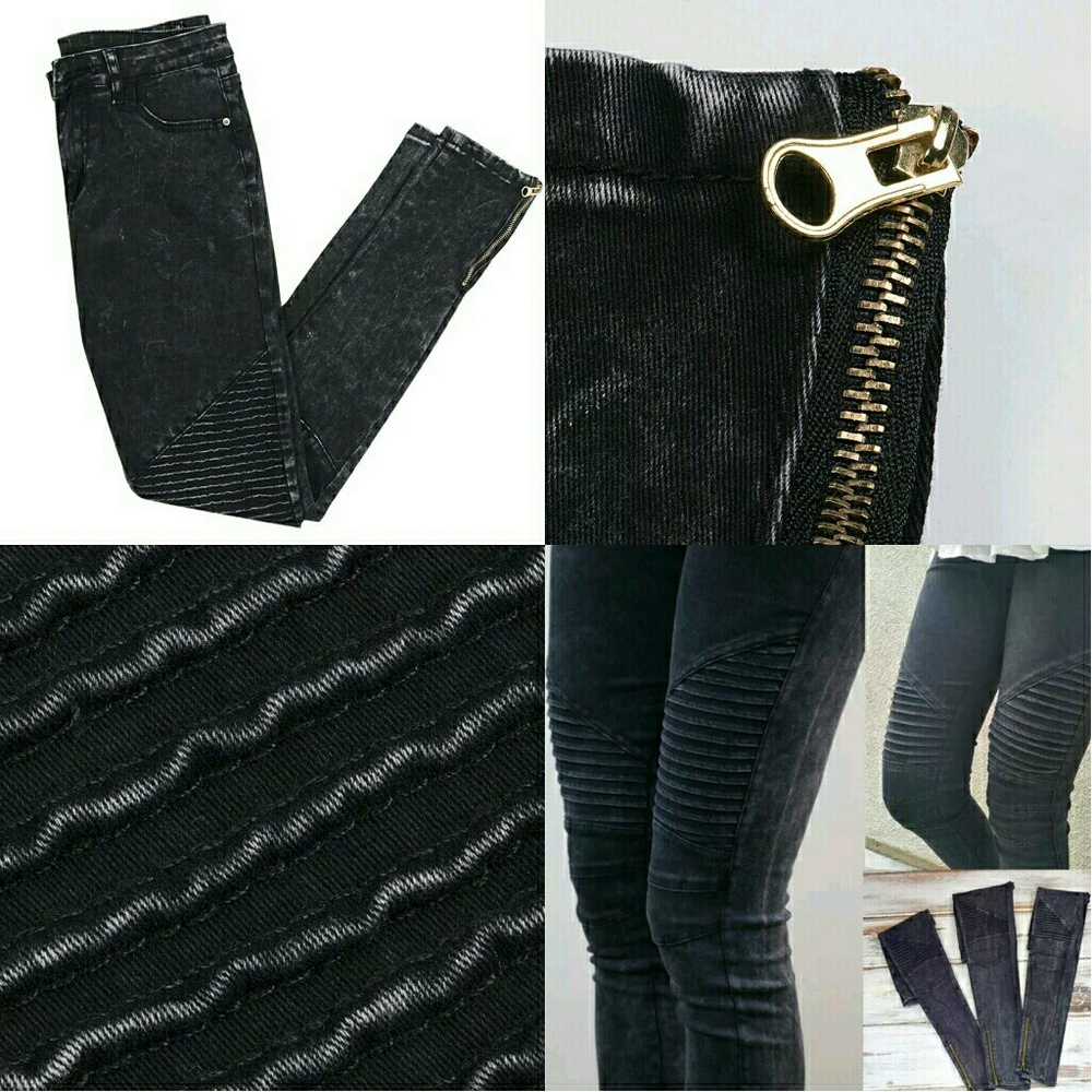 LAST PAIR-REDUCED BLACK ZIP MOTO SKNY JEANS - Picture 6 of 7