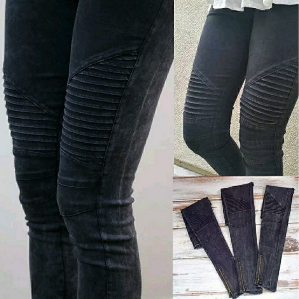 LAST PAIR-REDUCED BLACK ZIP MOTO SKNY JEANS - Picture 2 of 7