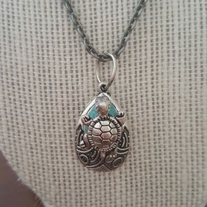 Antique silver plated turquoise teardrop necklace