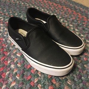 Perforated Black Leather Vans Size 6.5