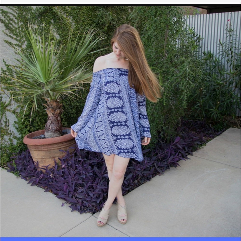 Band of Gypsies off the shoulder dress navy