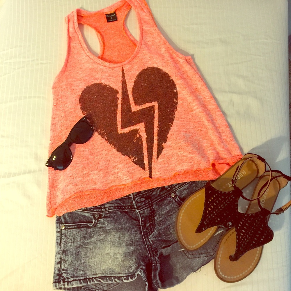 Stranded Tank. Neon colored. Sm Heart and Thunder