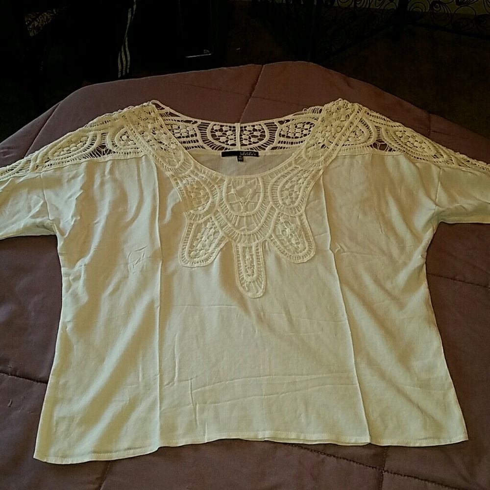 Sheer white cute embroidered top