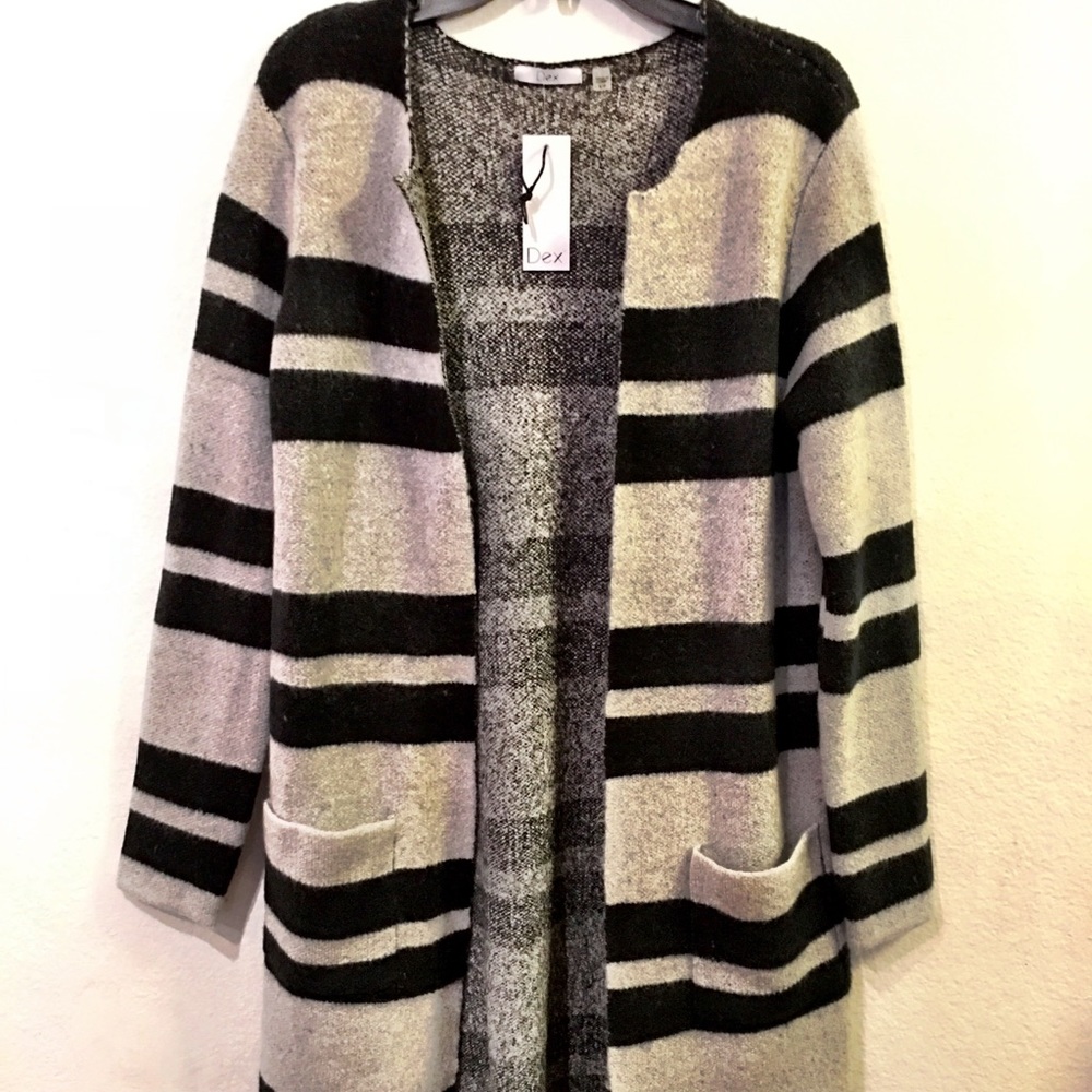 Open Front Striped Cardigan Sweater